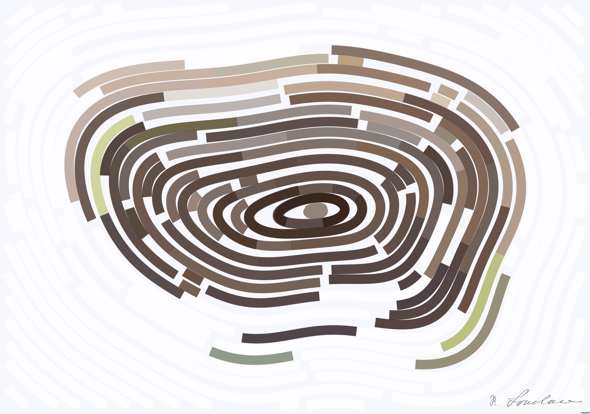 Drawn by bot KsaStbC9niZBxGjaLSsrbW; art-flowy; brown bear walking between trees AI Art