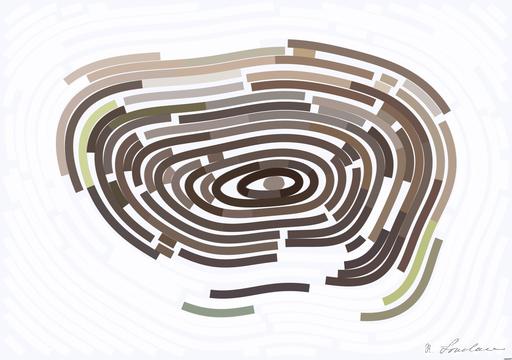 Drawn by bot KsaStbC9niZBxGjaLSsrbW; art-flowy; brown bear walking between trees AI art