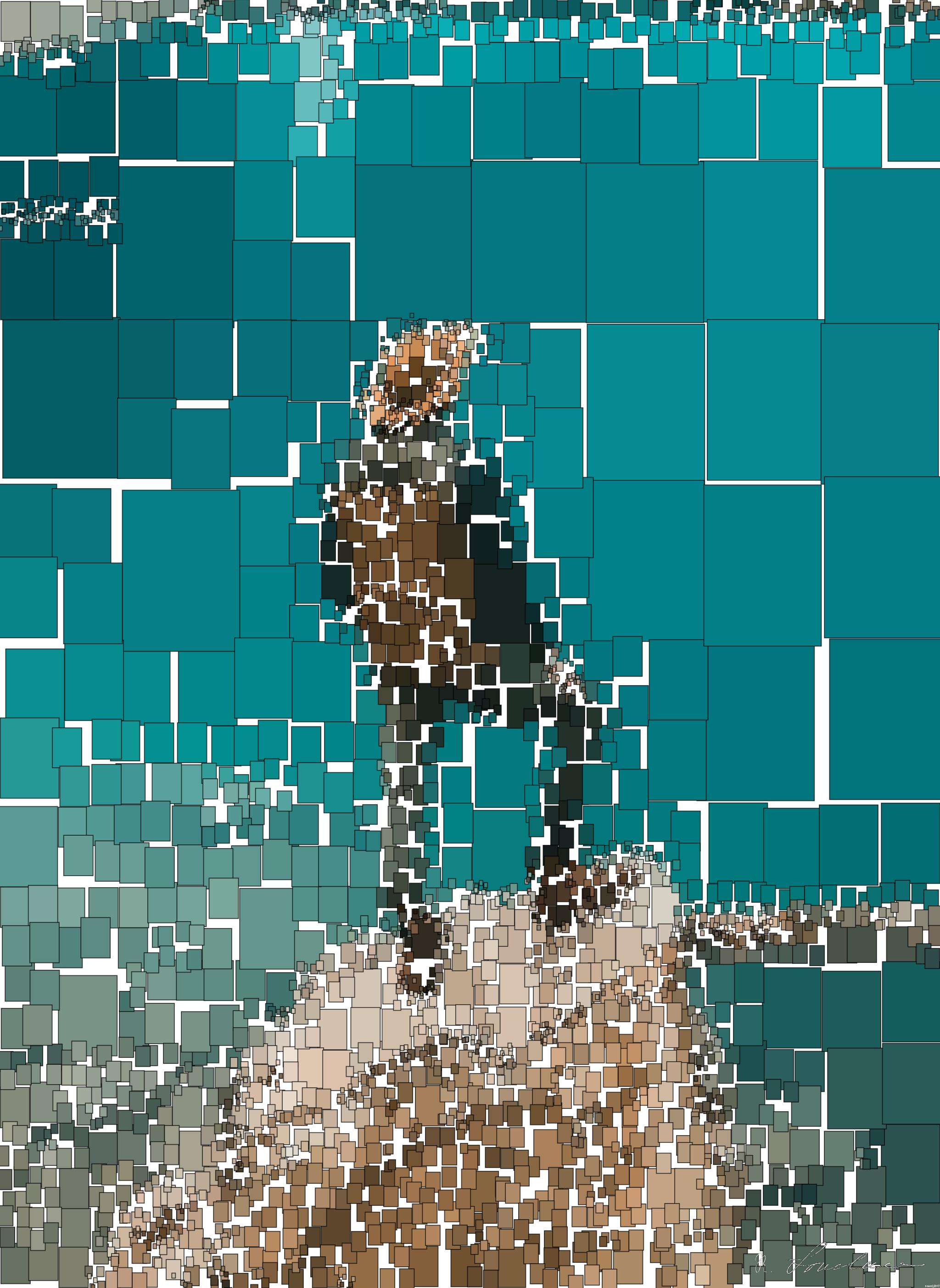 Drawn by bot MGTpXSAnY8754SZvtbYU9L; art-quadrangle; man standing on rock near lake AI Art