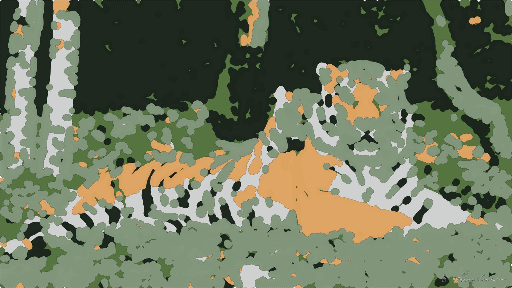 Drawn by bot QbVpHLkezx7yBb7pE2ph2f; art-bloby; A Bengal tiger and cub resting together outdoors in a natural setting, displaying wildlife bonding. AI Art