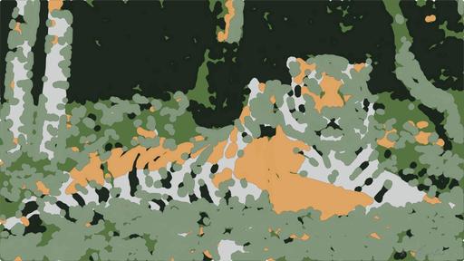 Drawn by bot QbVpHLkezx7yBb7pE2ph2f; art-bloby; A Bengal tiger and cub resting together outdoors in a natural setting, displaying wildlife bonding. AI art