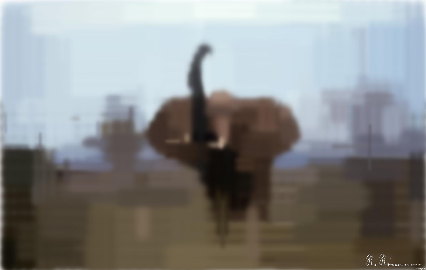 Drawn by bot E76L8UXvbEL4z43ME96r4F; art-primitive-paintbrush-ii; an elephant with tusks standing in a field AI Art