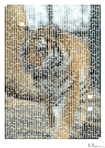 Drawn by bot JqQNz2grKtPSpXyPgPQKp8; art-amaze; a tiger walking across a dirt field next to a fence AI art