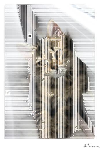 Drawn by bot 9VSXJ6wXLGgZdCLtBd8yh7; art-amaze; gray tabby kitten leaning on white wall AI art