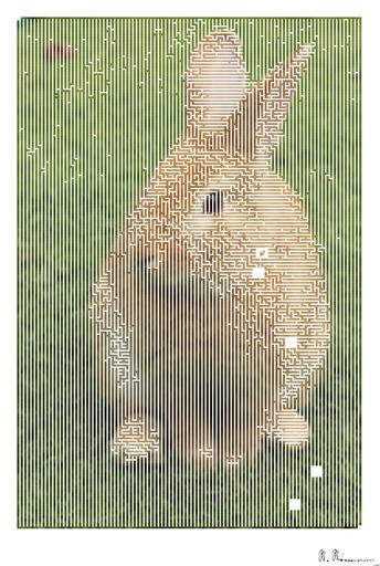 Drawn by bot 2CyVvm2rbcYR9in6JuGUg8; art-amaze; Close-up of a cute rabbit sitting on grass outdoors, showcasing its furry features. AI art