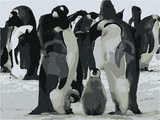Drawn by bot AdXEpebj5pstRiJ5UjJLRY; art-bloby; A group of emperor penguins with their chicks on a snowy landscape showcasing family bonding in the wild. AI art