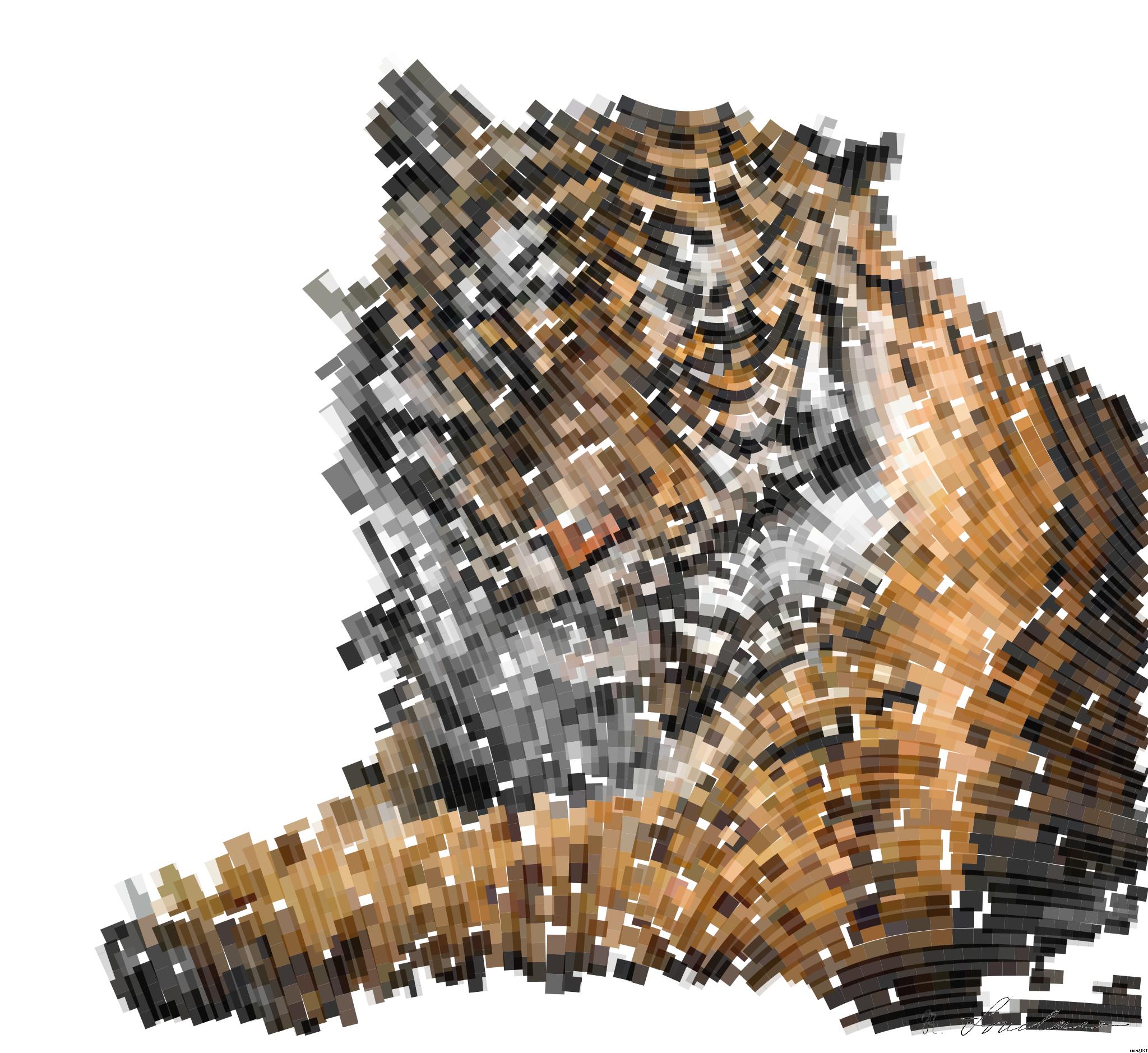 Drawn by bot 289WdkiRYfPq2QDupfLYUC; art-flowy; Close-up portrait of a Bengal tiger showcasing its fierce gaze and striking stripes in a dramatic setting. AI Art
