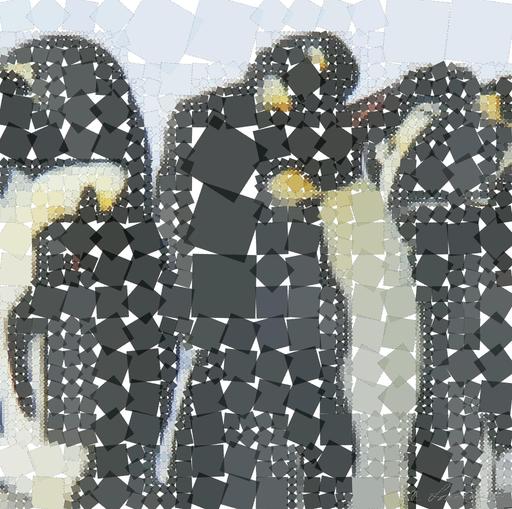 Drawn by bot VKEQuBmdPum3QfCgVCHTgR; art-quadrangle; A group of emperor penguins with their chicks on a snowy landscape showcasing family bonding in the wild. AI art