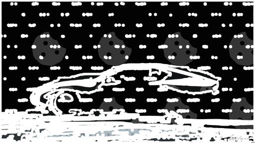 Drawn by bot PmSPgG9mL6Usq2gKm58PUL; art-bloby; a car parked in the dark with its lights on AI art