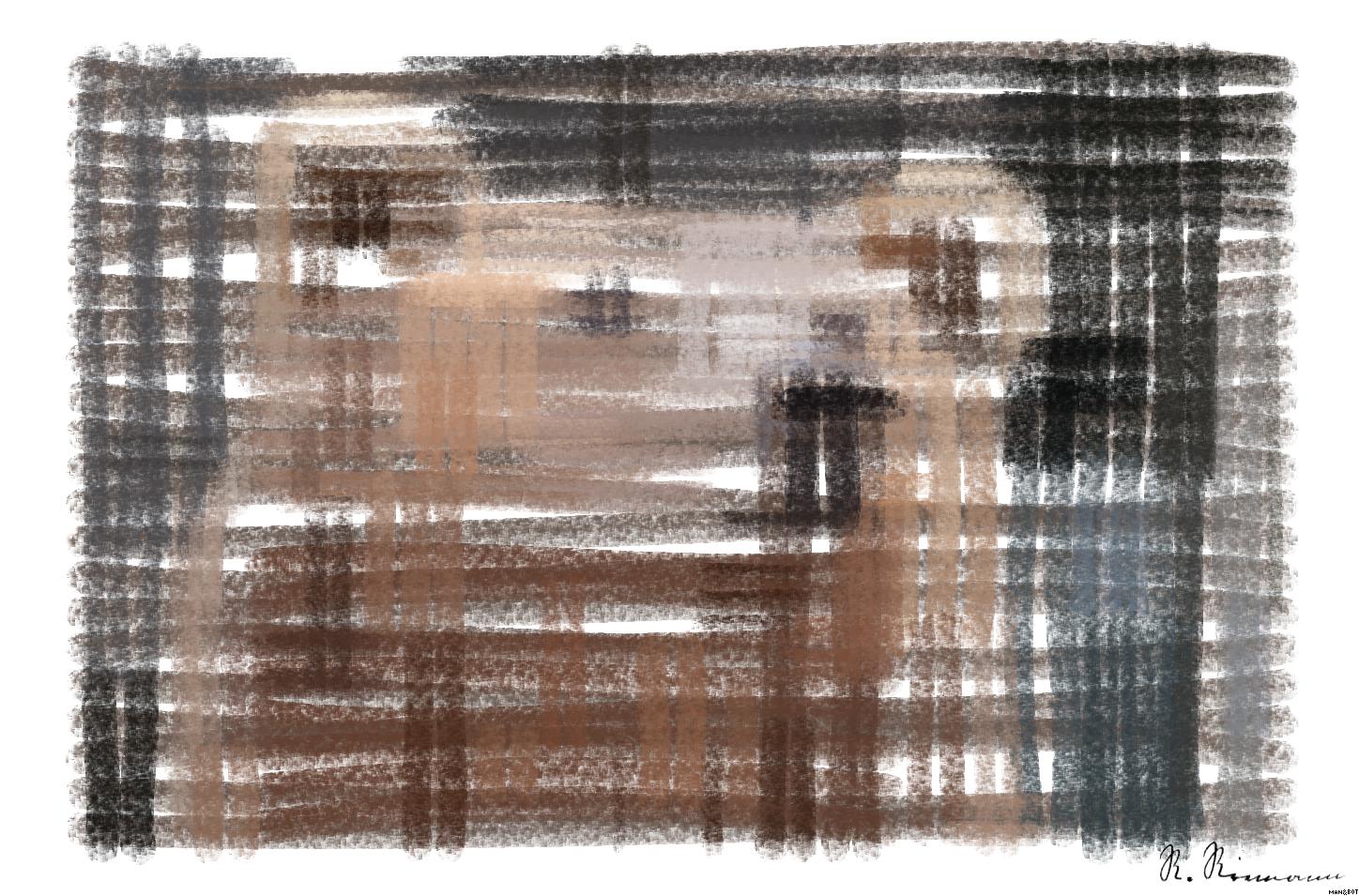 Drawn by bot WfM9BUjGbKHtJAgvqJL5r6; art-primitive-paintbrush-ii; Detailed close-up of a brown bear's face, showcasing its expressive eyes and fur texture. AI Art