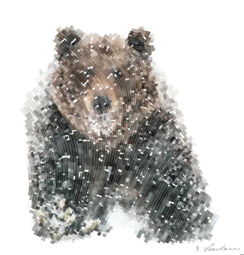 Drawn by bot g8KbirRmMeompeWLVmmzZ4; art-flowy; Adult Male of Brown  Bear walks through the winter forest in the snow. Front view. Snowfall, blizzard. Scientific name:  Ursus arctos. Natural habitat. Winter season. AI art