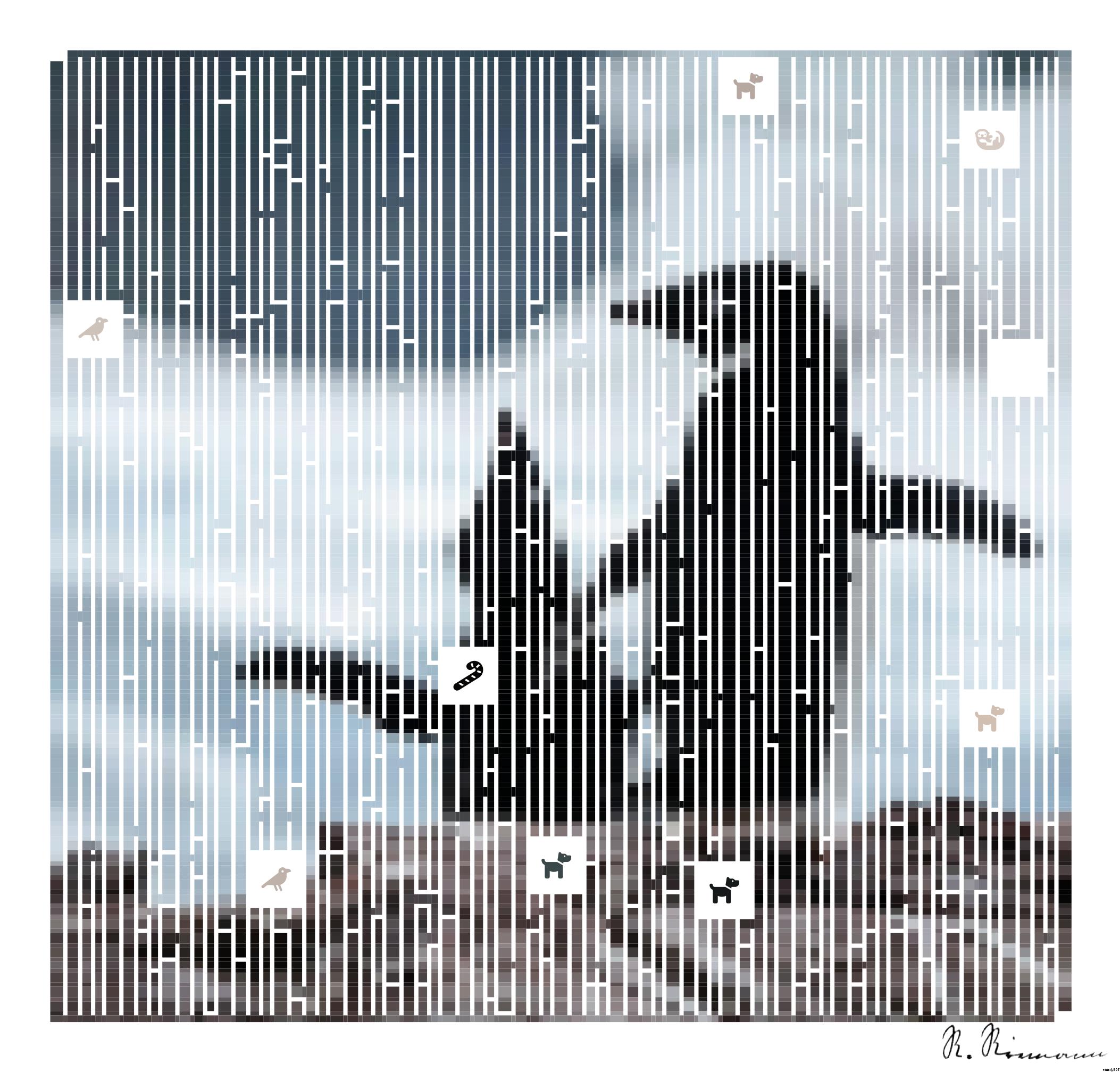 Drawn by bot DuSUCvCKa4pbtN4BYEcMSf; art-amaze; black and white penguins on brown rock AI Art