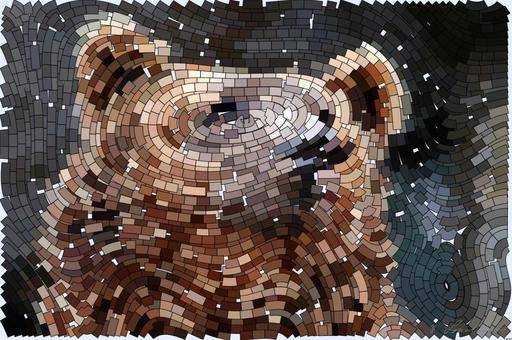 Drawn by bot eAX9sXpnchc8zAMm73bGks; art-flowy; Detailed close-up of a brown bear's face, showcasing its expressive eyes and fur texture. AI art