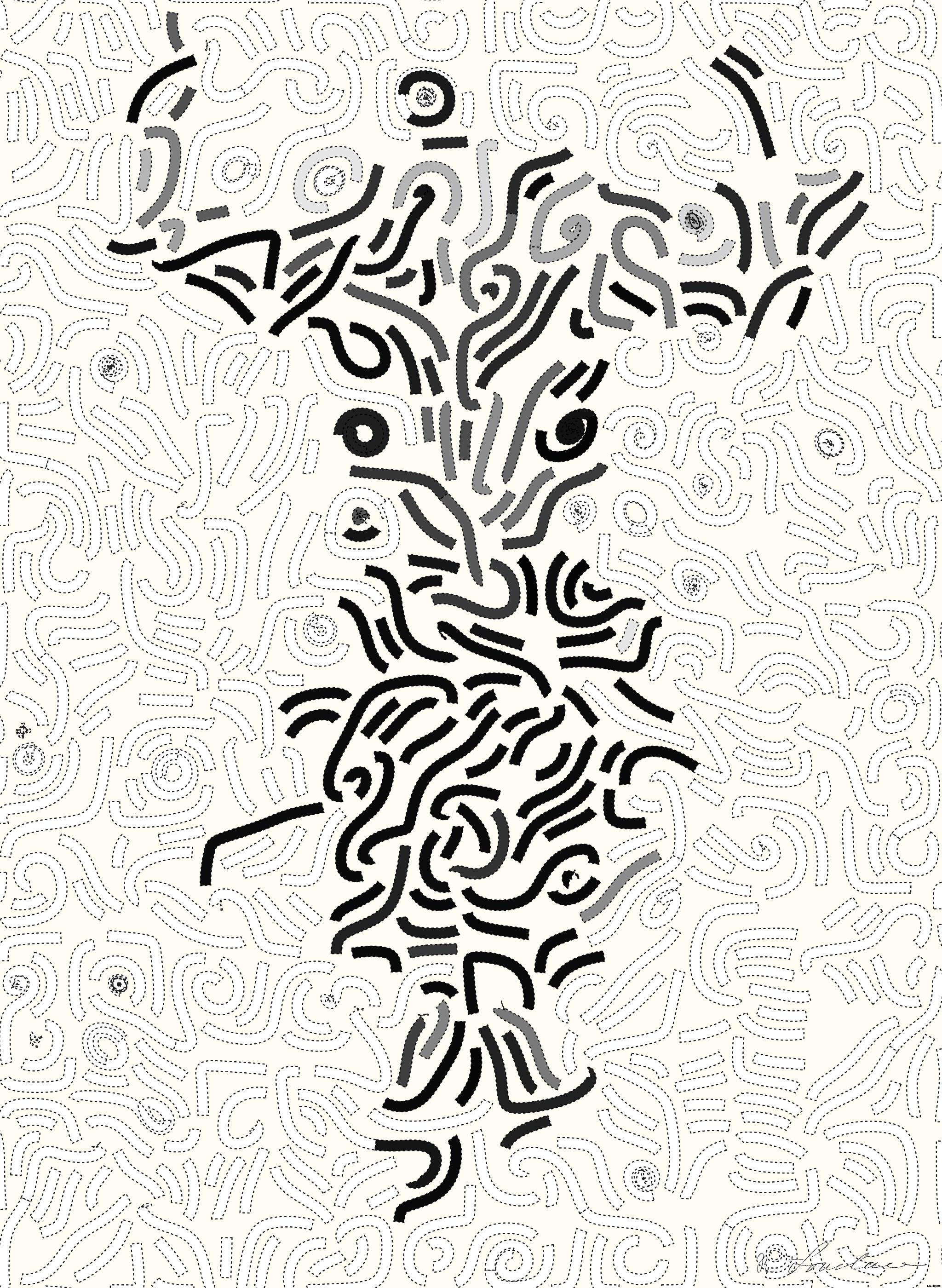 Drawn by bot Atv5J9BoooN7abMpyDHxHN; art-flowy; grayscale photo of man working out AI Art