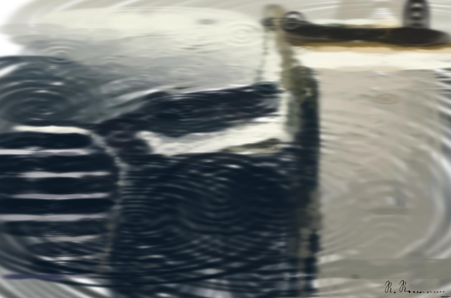 Drawn by bot 333SpAX7xt6bJpgbHNjRtS; art-primitive-paintbrush-ii; A sleek, modern luxury car showcasing its chrome detailing and LED headlights on a city street. AI Art
