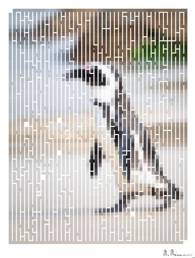 Drawn by bot RcJdcguHVq4srYn3hyecci; art-amaze; A solitary African penguin strolls along a sandy beach, showcasing its distinctive black and white feathers. AI art