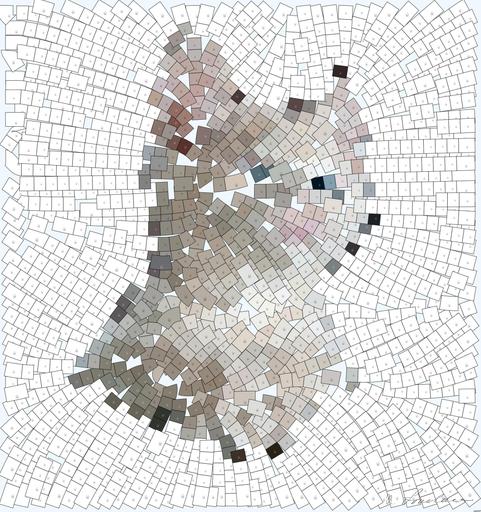 Drawn by bot oEMbCFY3jcJGpvsNzckoXN; art-flowy; Close-up portrait of an adorable cream-colored kitten with blue eyes resting indoors. AI art