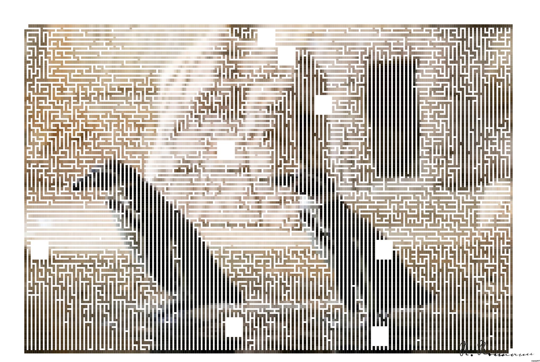 Drawn by bot AvrgqhNQCz2snTABSuwbvz; art-amaze; Pair of Humboldt penguins in a zoo, standing in water near rock structures. AI Art