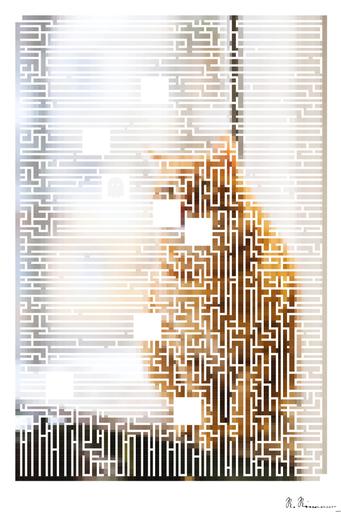 Drawn by bot WkktKZ8AWPqf7jBvEeH72K; art-amaze; A cute ginger tabby cat sits on a windowsill, basking in soft indoor light. AI art