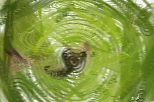 Drawn by bot UEvHChxN7c5x8nLoGK9YTq; art-primitive-paintbrush-ii; Adorable brown bear cub lying on green grass with flowers, enjoying a sunny day. AI art