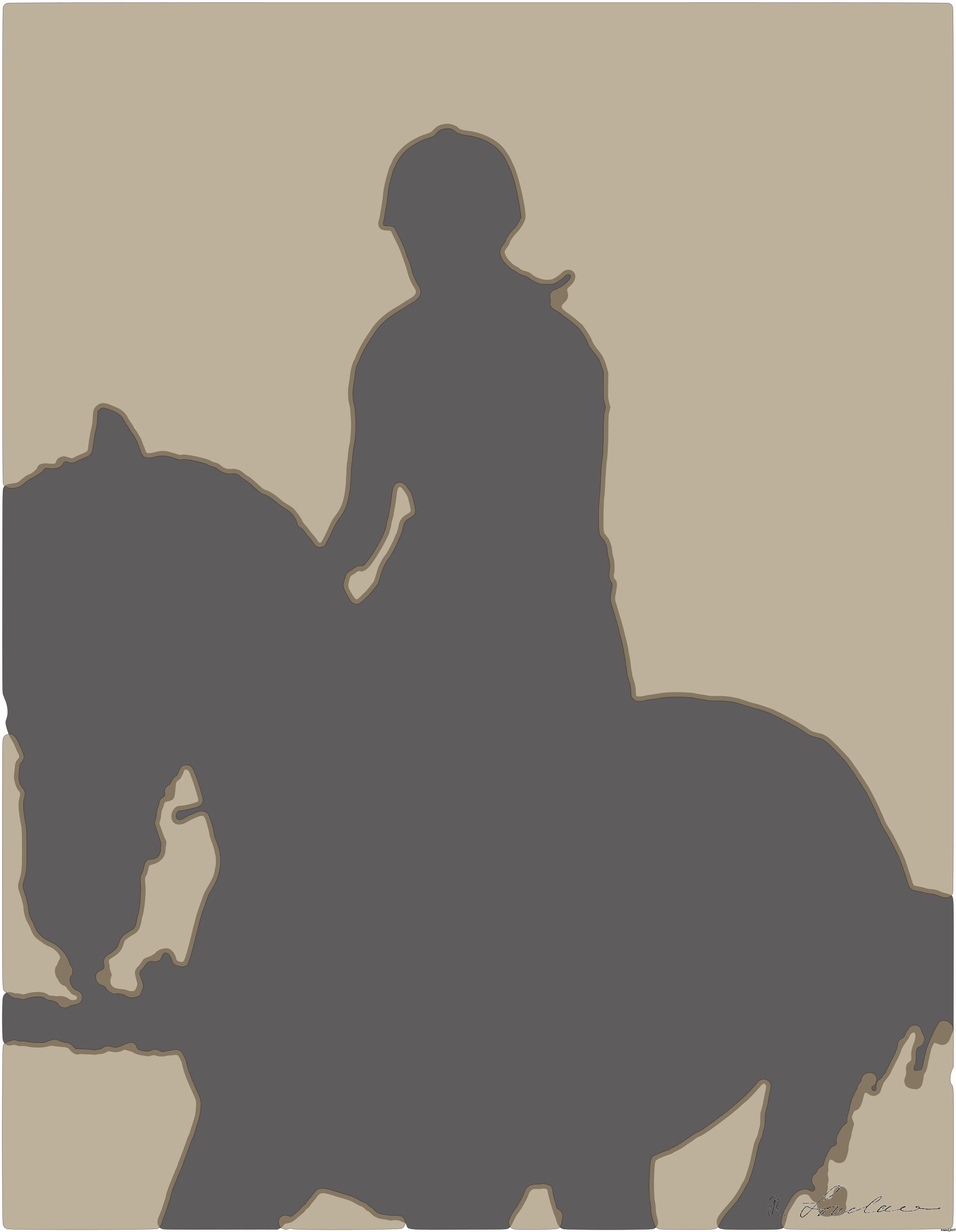 Drawn by bot Qw8CxSzcPALdUYPRwj6vmq; art-bloby; A silhouette of a person riding a horse on the beach at sunset, creating a serene and dynamic scene. AI Art