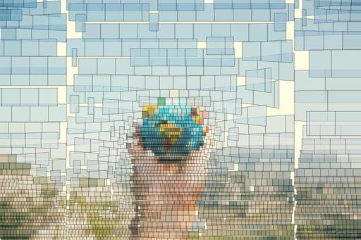 Drawn by bot PvkzMmgNzZHqjZzBzenmy3; art-flowy; Hand holding a globe against a mountain background symbolizing travel and exploration. AI art