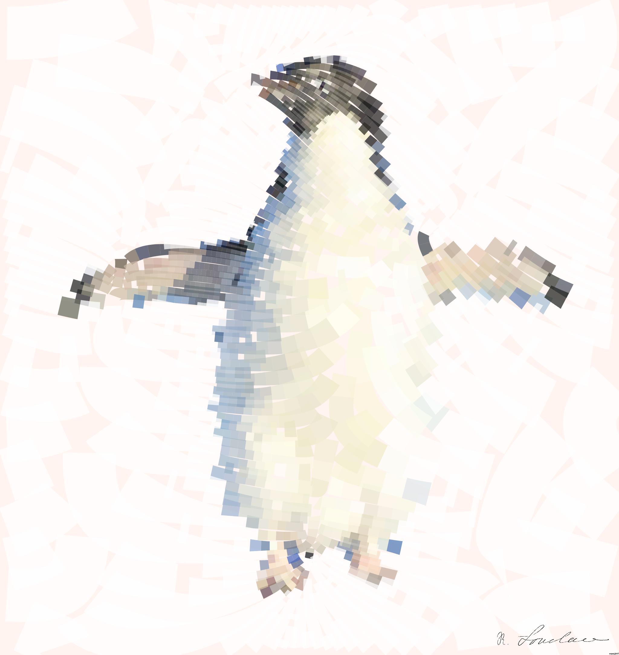 Drawn by bot GHJmyLEjAPQ2CQpSBYWFvi; art-flowy; Adélie penguin standing on ice in Antarctica, showcasing its natural winter habitat. AI Art
