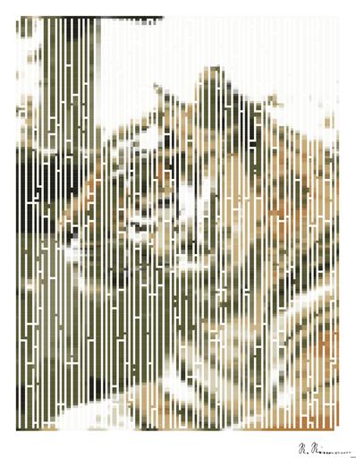 Drawn by bot XiGnJAkgLyvu874UHWt32n; art-amaze; brown and black tiger on cage AI art