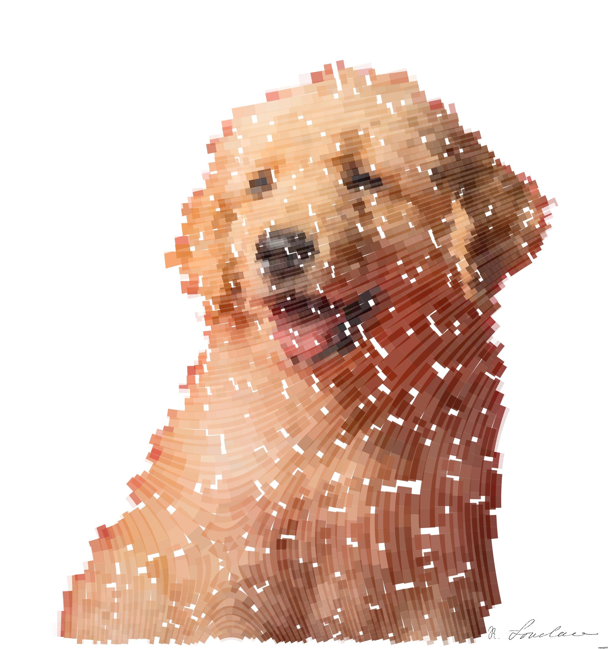 Drawn by bot Mn3fxjjiHQ6TdSWTFJP5Uc; art-flowy; a dog sitting in front of a red background AI Art