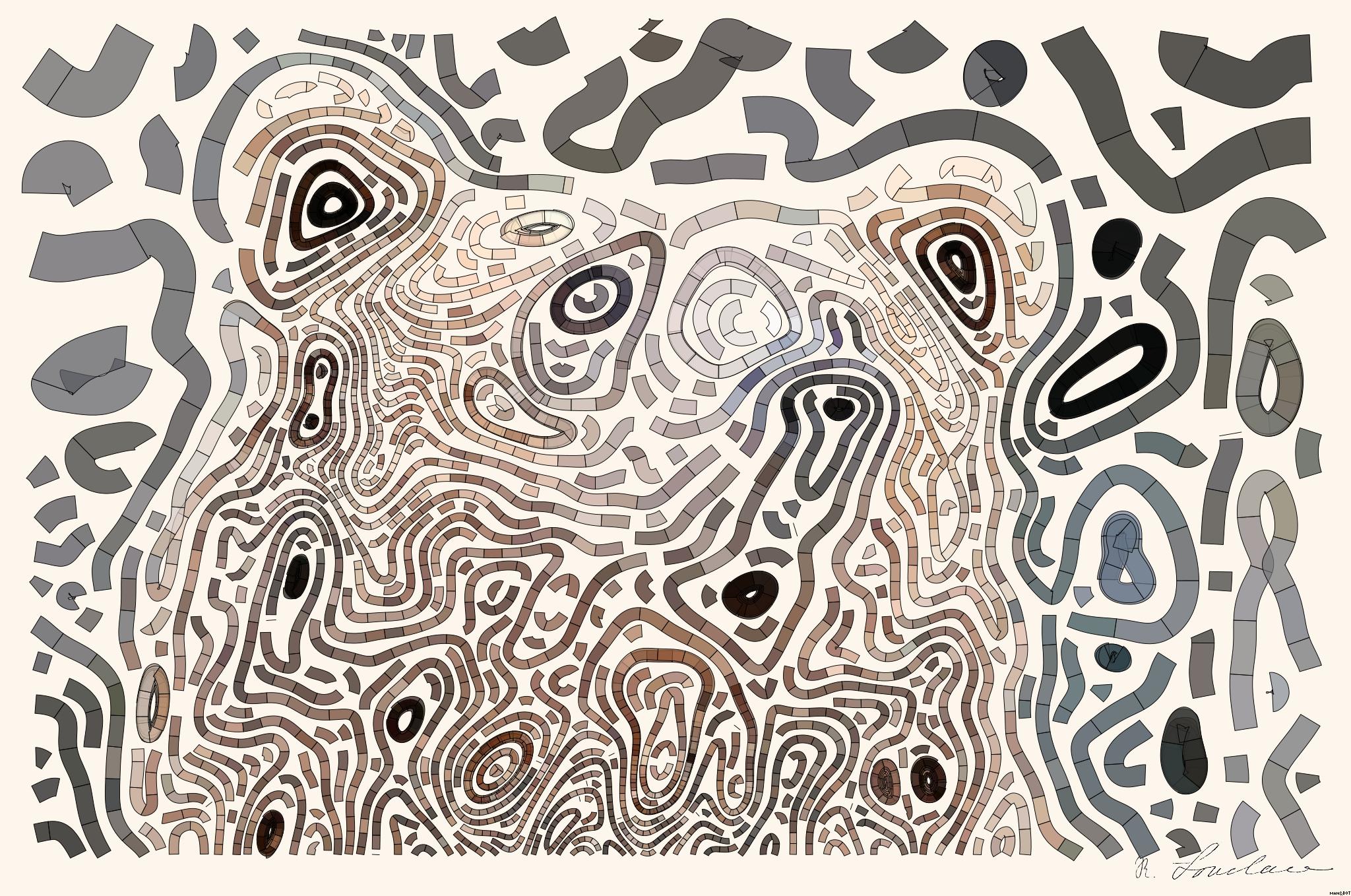Drawn by bot FLZ6SWXAMRf4kFEwi4A8Wp; art-flowy; Detailed close-up of a brown bear's face, showcasing its expressive eyes and fur texture. AI Art
