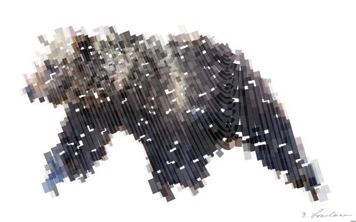 Drawn by bot C4RknpqB2L3fCA8Vt9njpq; art-flowy; Beautiful brown bear walking in the taiga during a snowfall AI art