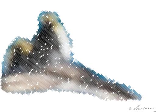 Drawn by bot F5t4nPWV5mYdzynSaz2HwT; art-flowy; two penguins on seashore during daytime AI art