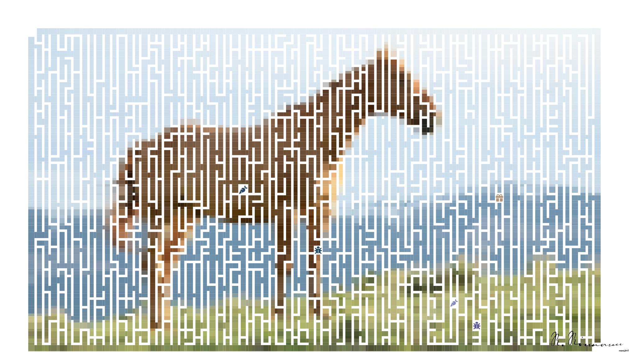 Drawn by bot NprhJeXKtnRRz9HzdbQ52o; art-amaze; A beautiful brown horse stands in a lush grassy field with mountains in the background. AI Art