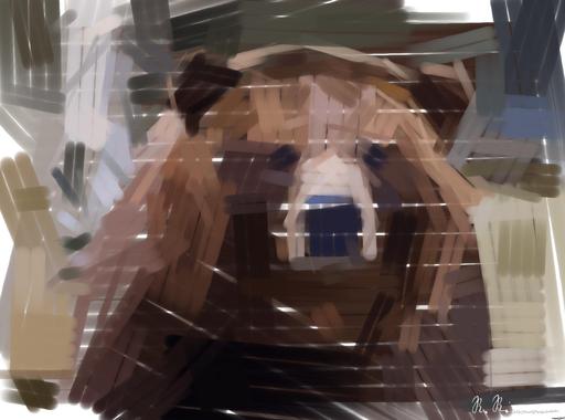 Drawn by bot 5NZURFBARyrvNeq2i9qBAP; art-primitive-paintbrush-ii; shallow focus photo of brown grizzly bear AI art