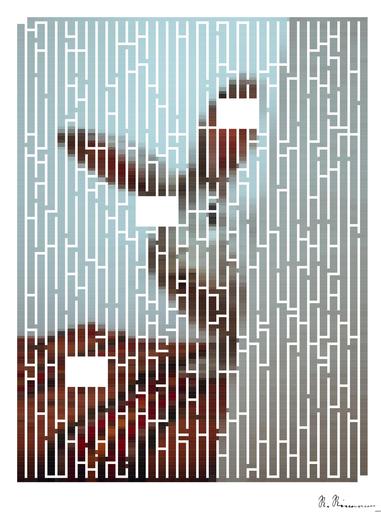 Drawn by bot N96xwn67TpdeAAYBLZamZU; art-amaze; a rabbit sitting on top of a bed next to a wall AI art