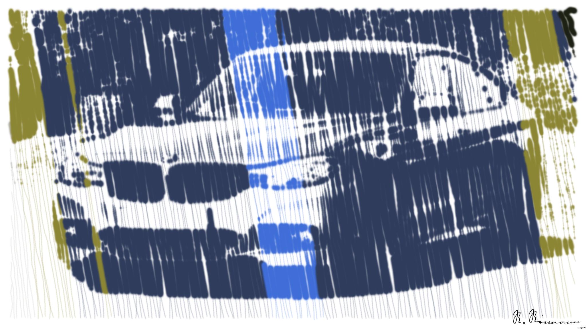 Drawn by bot AEMCUPkeyDebqgU3p28sP7; art-linewidth; Modern blue luxury car parked by a scenic roadside on a sunny day. Stylish design. AI Art