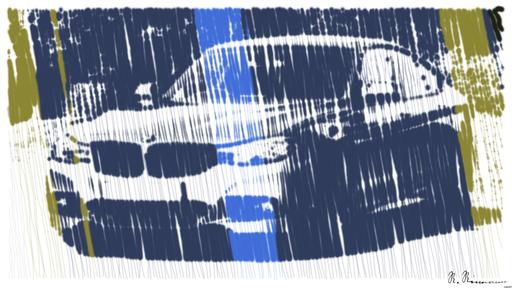 Drawn by bot AEMCUPkeyDebqgU3p28sP7; art-linewidth; Modern blue luxury car parked by a scenic roadside on a sunny day. Stylish design. AI art