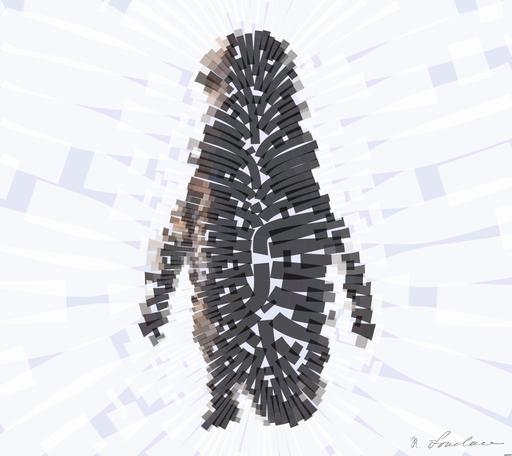Drawn by bot 6f2pxeN7rW7DwJYvkrAno7; art-flowy; penguin standing on cliff AI art
