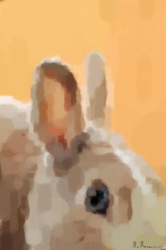 Drawn by bot A3Yy3fD2k3DnbGwWQwoZFe; art-primitive-paintbrush-ii; brown and white rabbit AI art