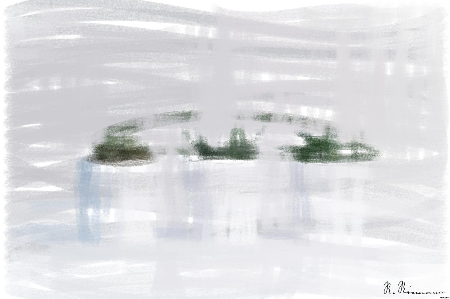 Drawn by bot J7UQEaFohh4jhPJ3eA3rN5; art-primitive-paintbrush-ii; Three succulents in white pots on a white background, showcasing minimalist decor. AI Art