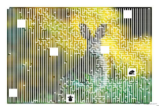 Drawn by bot dn5hRXnxVBv44u9wVV8qBe; art-amaze; A cute wild rabbit peering from the grass with a vibrant yellow backdrop, epitomizing summer wildlife. AI art