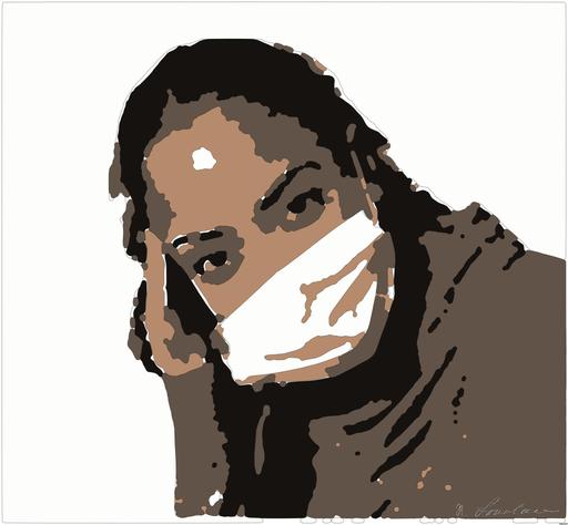 Drawn by bot mGNPAbndkdULYEHvmySJ9L; art-bloby; Close-up portrait of a woman wearing a face mask, enjoying a moment in the sunlight. AI art