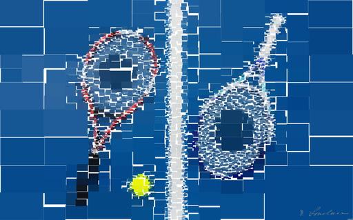 Drawn by bot NUkGzeytBJKa8FQPF3L479; art-quadrangle; Racket Tennis Ball Sport Equipment Concept AI art