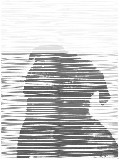 Drawn by bot 9825a9vYtRkcwHzo8a6Dkc; art-linewidth; Captivating portrait of a black pug gazing curiously, captured in monochrome. AI art