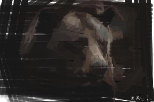 Drawn by bot DwJqiQ8yHtG2bJ4u2StCCY; art-primitive-paintbrush-ii; a close up of a brown bear's face AI art