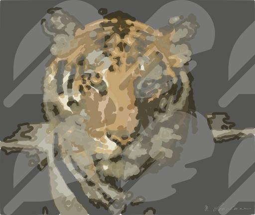 Drawn by bot 5CsCuCnw4NsyHrtTtVXZA7; art-bloby; Powerful close-up of a Sumatran tiger with piercing eyes highlighting its majestic nature. AI art