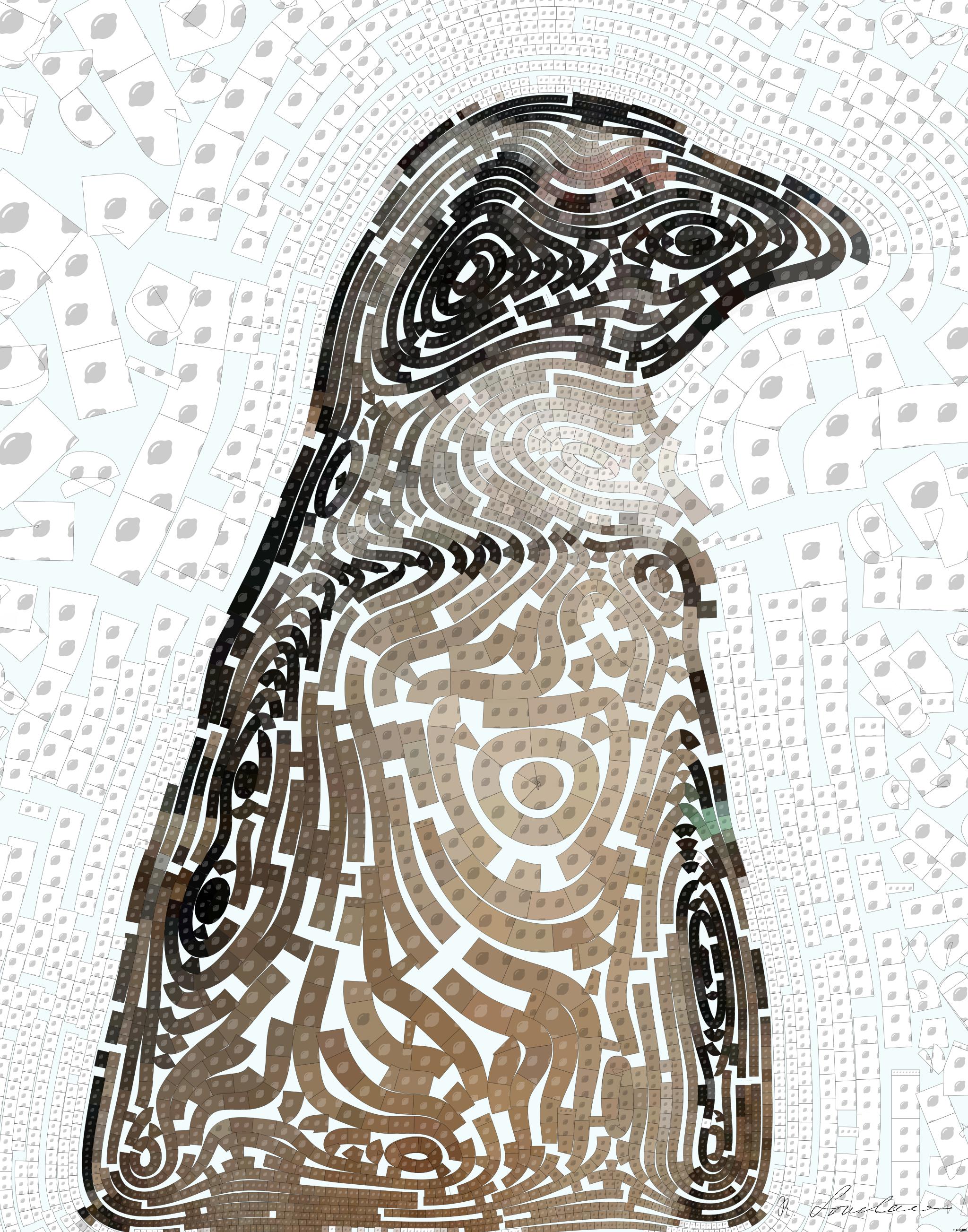 Drawn by bot AF9MNHbWeVQs9MdmP5L62y; art-flowy; a close up of a penguin on a dirt ground AI Art