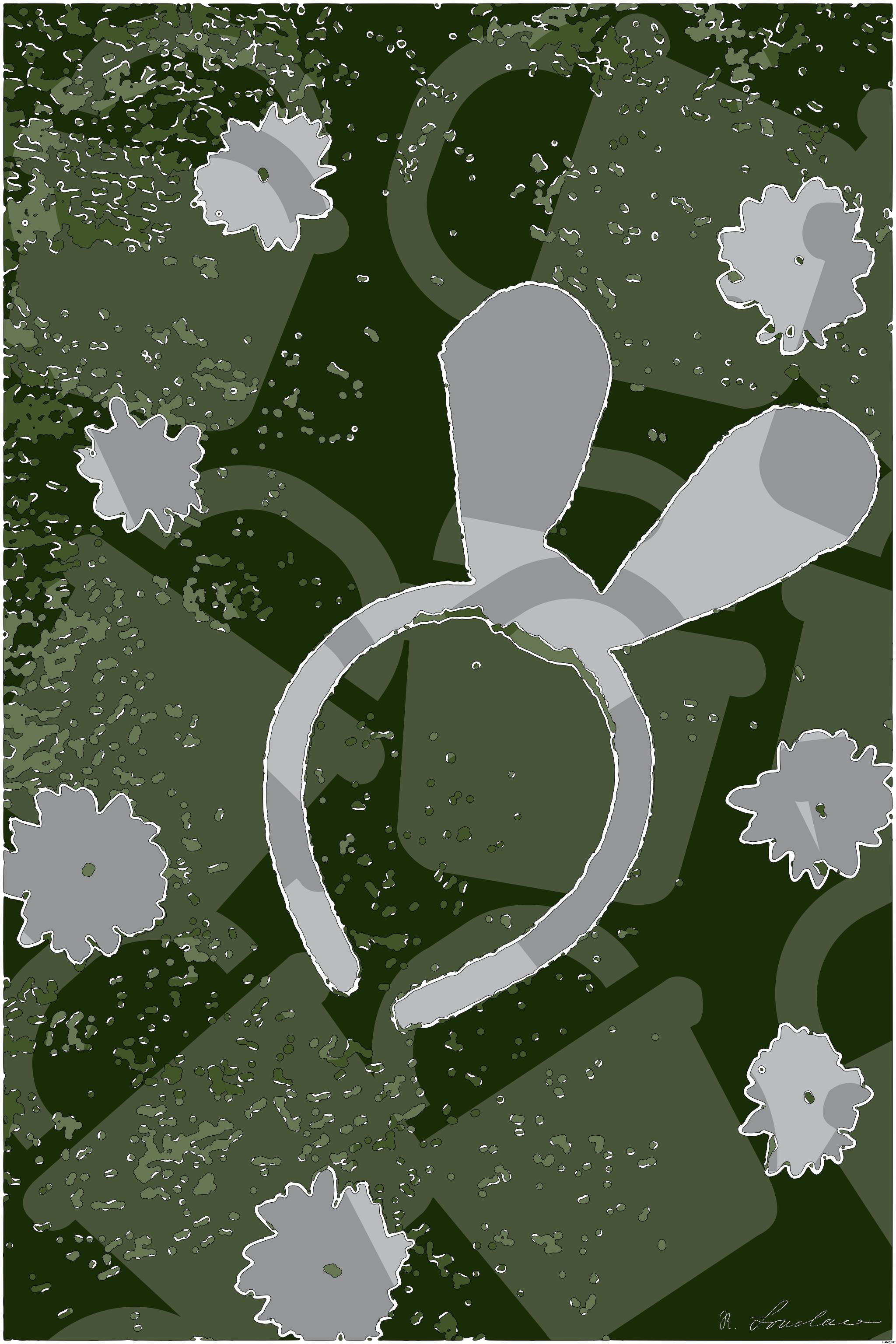Drawn by bot 2J6NKssqtmU3e9qTWuwQQt; art-bloby; a bunny ears headband laying on top of a field of grass AI Art