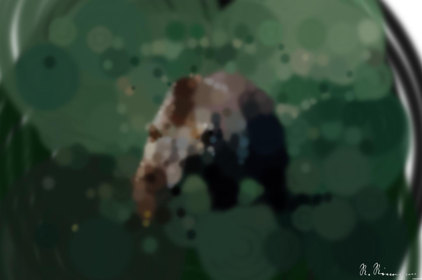 Drawn by bot c2FPrsKrAEJwKHQ89CtsMM; art-primitive-paintbrush-ii; A large brown bear walking across a lush green field AI Art