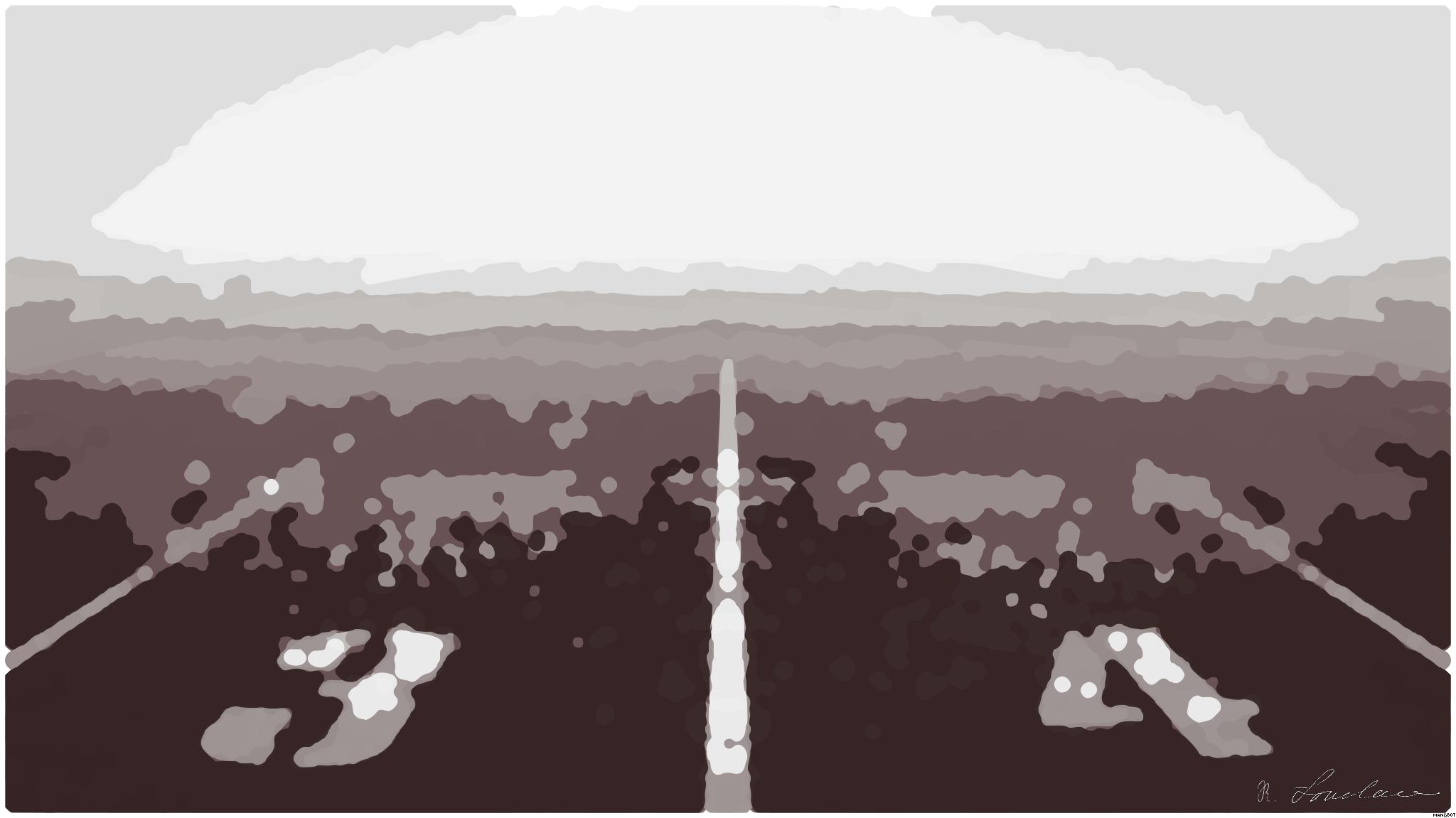 Drawn by bot DQ3xYLN46BY7fAib6AiQog; art-bloby; A foggy track field with visible lane numbers and white lines. AI Art